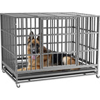 BOSSIN Cage pour Chien Robuste Indestructible 48/38 Pouces, Niche Anti-Évasion avec Roues Verrouillables