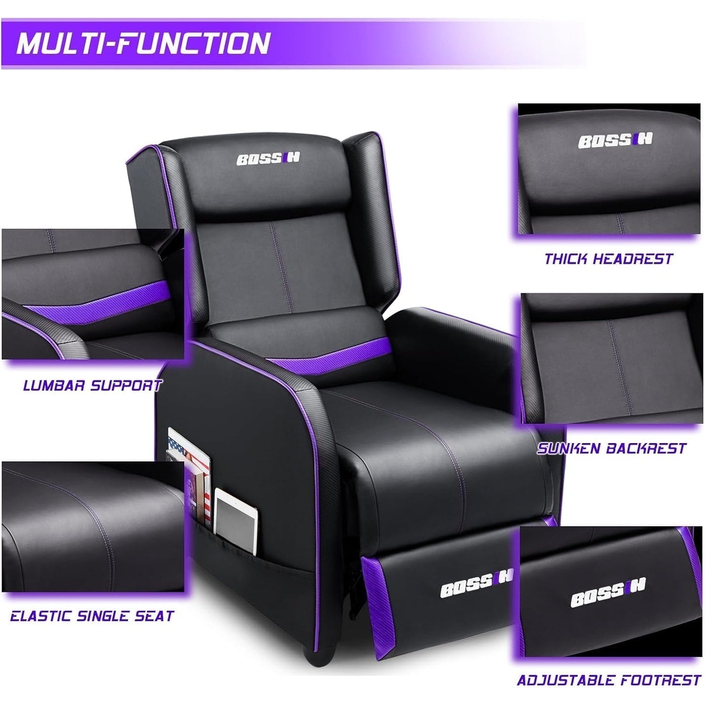 BOSSIN - Canapé inclinable simple de jeu ergonomique en cuir PU pour le salon