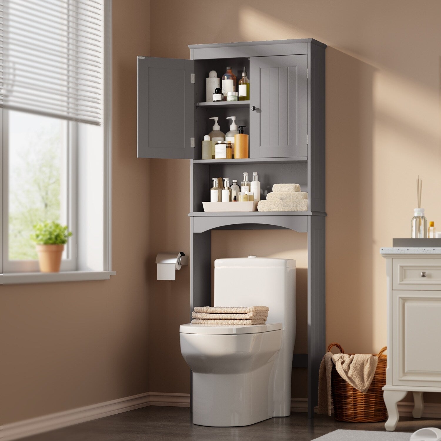Meuble de rangement de salle de bain, Meuble de rangement WC, Étagère de salle de bain au-dessus des toilettes, Étagère WC gain de place