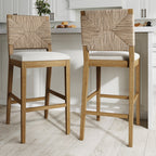 Tabouret de bar Beacon Bohemian Boucle, Chaise de comptoir rembourrée avec structure en bois massif et dossier en jonc de mer tressé