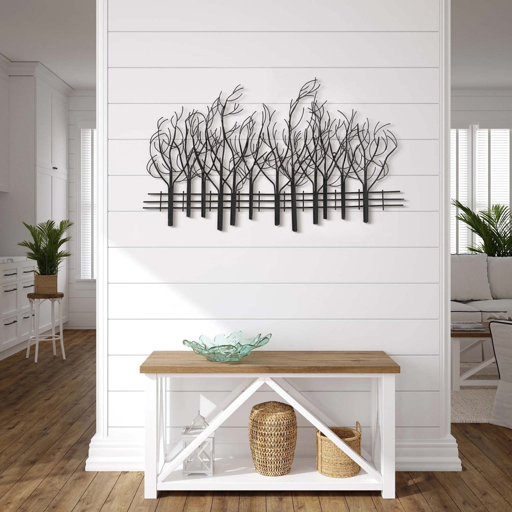 Décoration murale en métal noir : Champ d'arbres