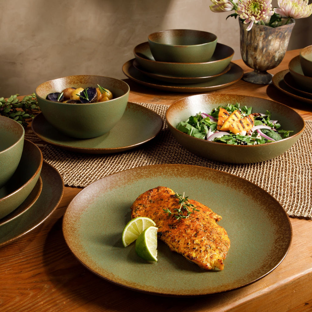Ensemble de vaisselle Bloomhouse Palerme Soleil 16 pièces en grès à double bol avec glaçure réactive (assiettes et bols)