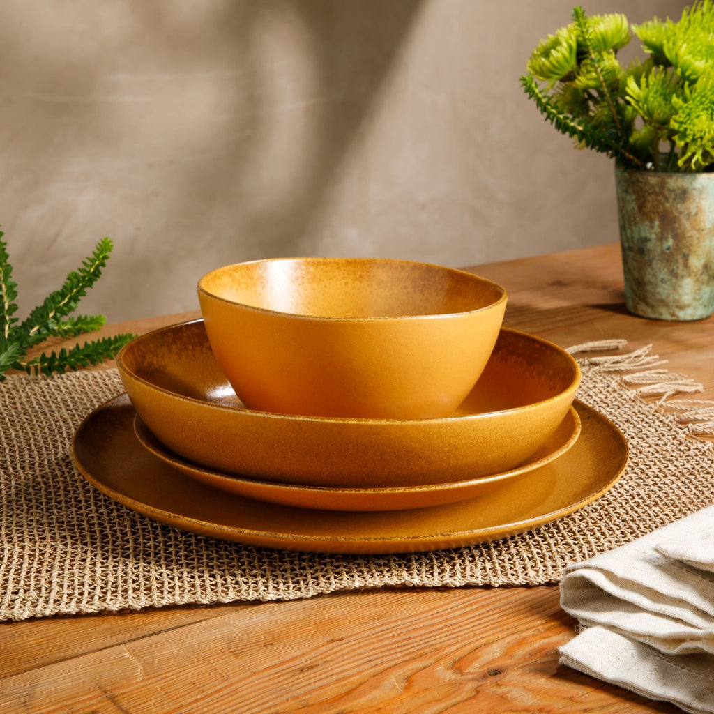 Ensemble de vaisselle Bloomhouse Palerme Soleil 16 pièces en grès à double bol avec glaçure réactive (assiettes et bols)