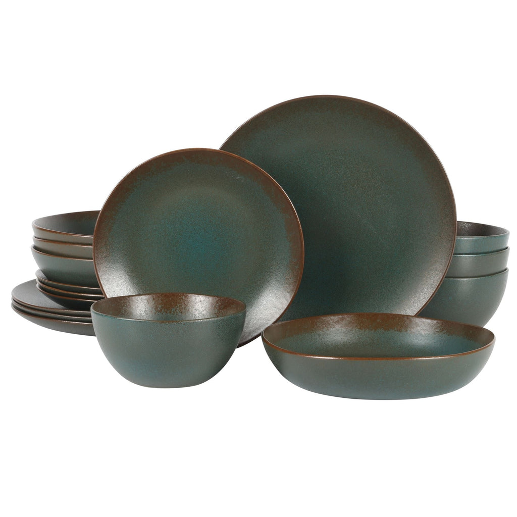 Ensemble de vaisselle Bloomhouse Palerme Soleil 16 pièces en grès à double bol avec glaçure réactive (assiettes et bols)