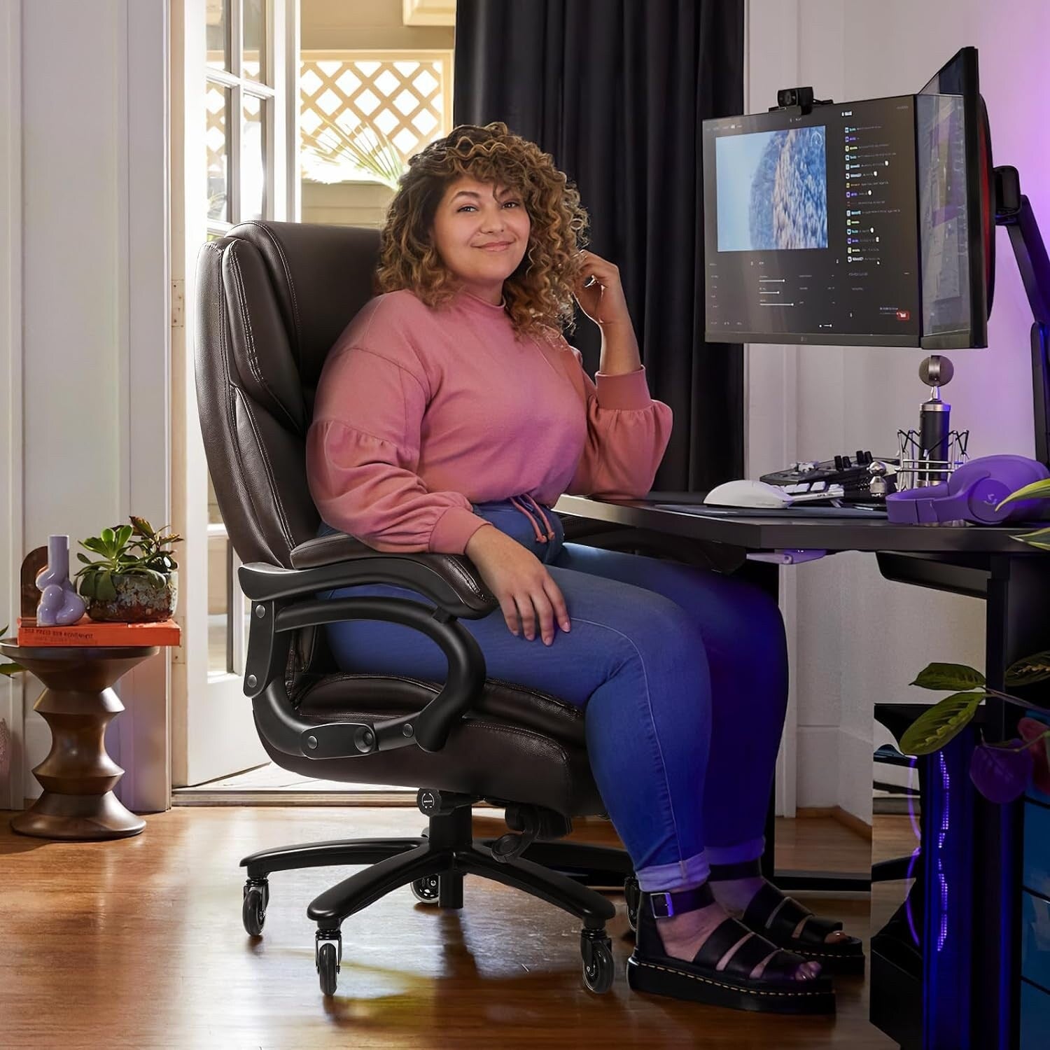 Chaise de bureau de direction Bossin grande taille et forte, 500 lb, avec support lombaire réglable, chaise ergonomique en cuir PU à dossier haut pour ordinateur