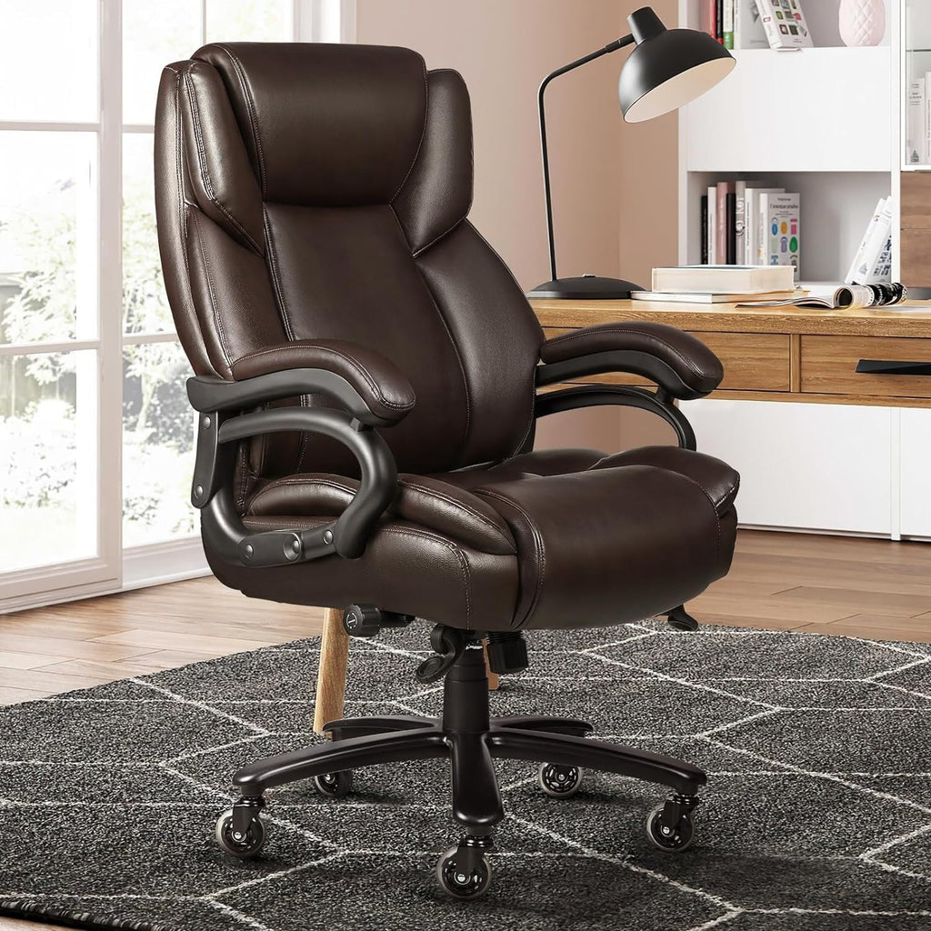 Chaise de bureau de direction Bossin grande taille et forte, 500 lb, avec support lombaire réglable, chaise ergonomique en cuir PU à dossier haut pour ordinateur