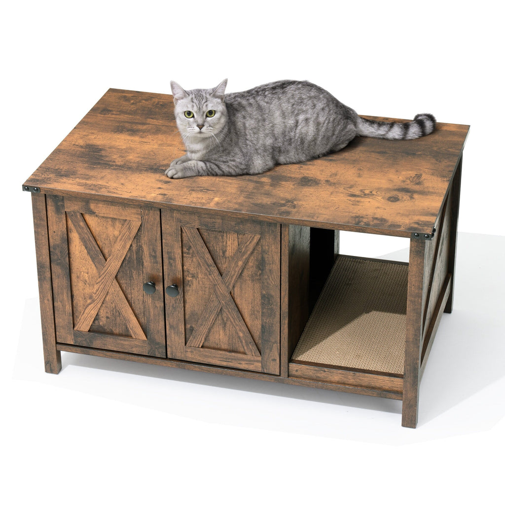 Meuble Cache Litière pour Chat, Meuble de Toilette pour Chat en Bois Dissimulé avec Poteau à Griffer