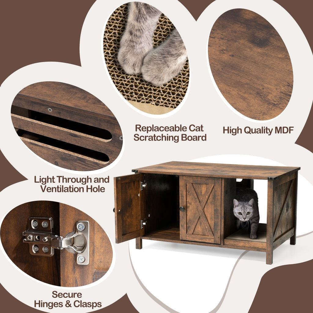 Meuble Cache Litière pour Chat, Meuble de Toilette pour Chat en Bois Dissimulé avec Poteau à Griffer