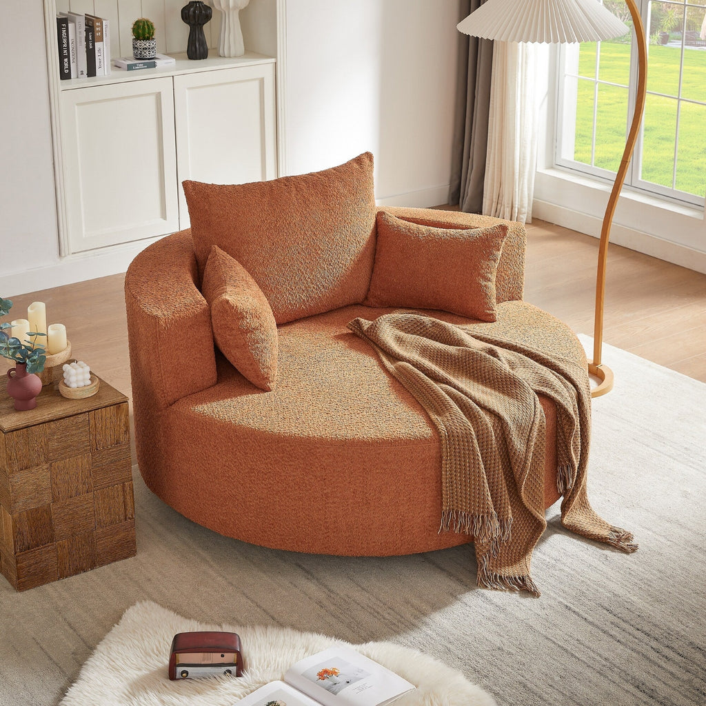 Fauteuil baril accent en chenille, Fauteuil de salon, Fauteuil rond avec base pivotante à 360 degrés et 3 coussins amovibles