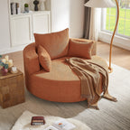 Fauteuil baril accent en chenille, Fauteuil de salon, Fauteuil rond avec base pivotante à 360 degrés et 3 coussins amovibles