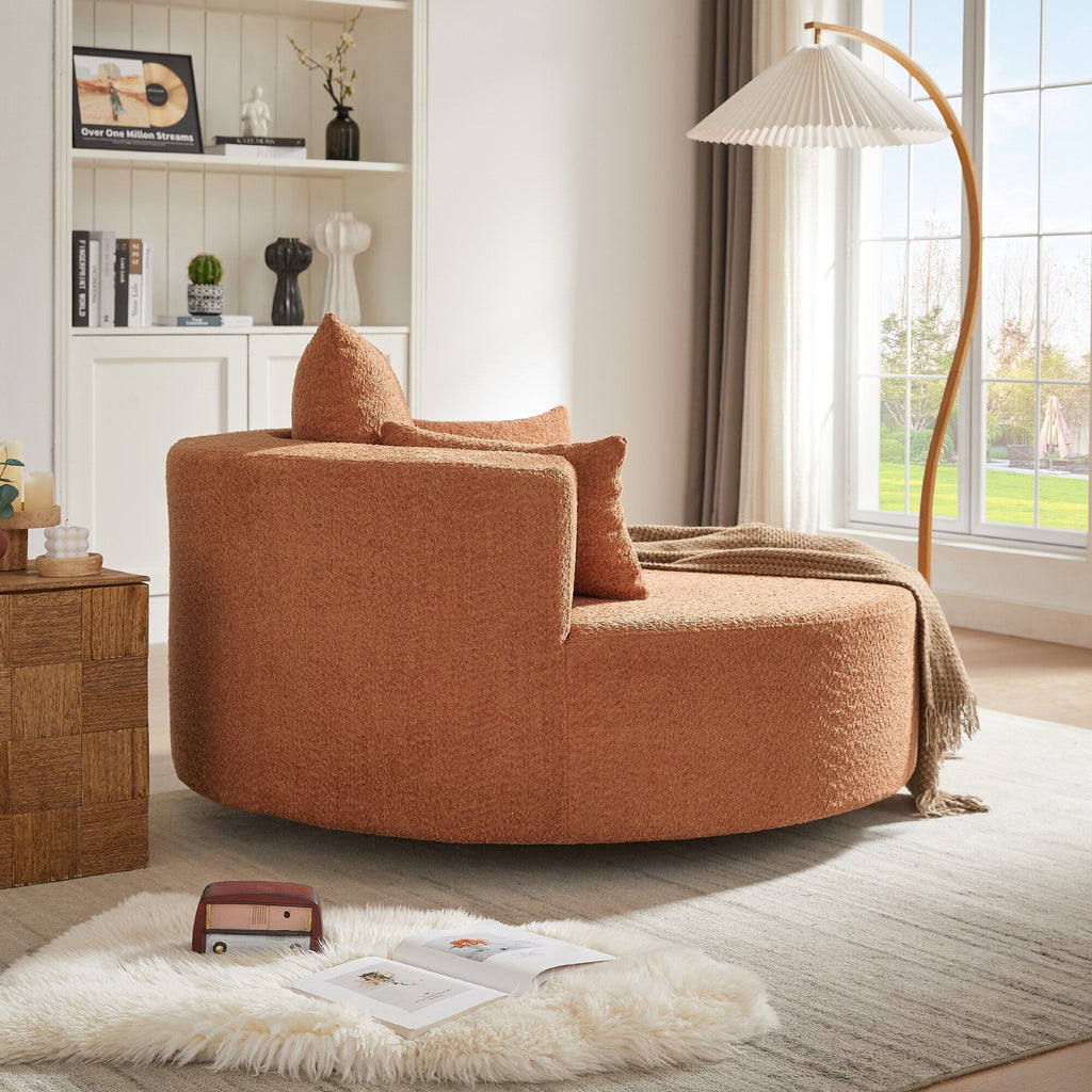 Fauteuil baril accent en chenille, Fauteuil de salon, Fauteuil rond avec base pivotante à 360 degrés et 3 coussins amovibles