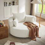 Fauteuil baril accent en chenille, Fauteuil de salon, Fauteuil rond avec base pivotante à 360 degrés et 3 coussins amovibles
