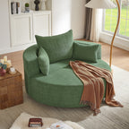 Fauteuil baril accent en chenille, Fauteuil de salon, Fauteuil rond avec base pivotante à 360 degrés et 3 coussins amovibles