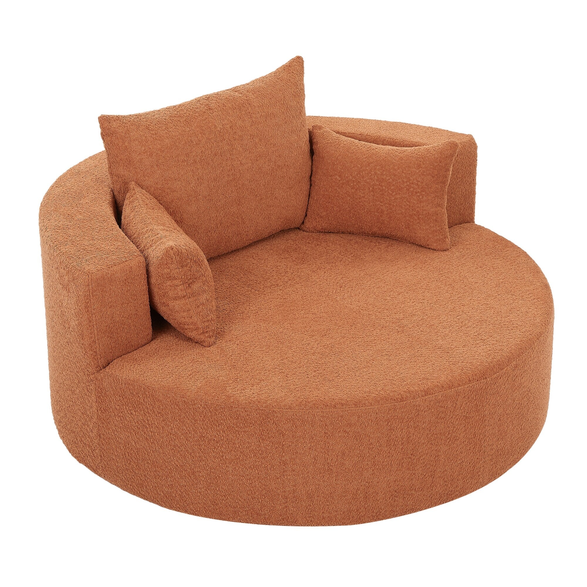 Fauteuil baril accent en chenille, Fauteuil de salon, Fauteuil rond avec base pivotante à 360 degrés et 3 coussins amovibles