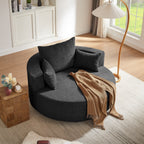 Fauteuil baril accent en chenille, Fauteuil de salon, Fauteuil rond avec base pivotante à 360 degrés et 3 coussins amovibles