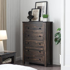 Commode en bois de style campagnard, 5 tiroirs, 122 cm de hauteur, pour chambre à coucher