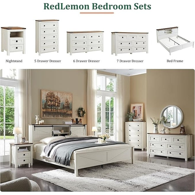Commode en bois de style campagnard, 5 tiroirs, 122 cm de hauteur, pour chambre à coucher