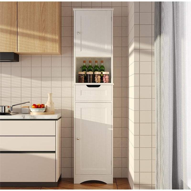 Meuble de rangement haut de salle de bain étroit de 170 cm, armoire autoportante en bois massif à 5 niveaux