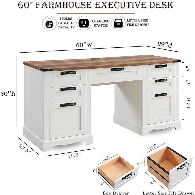 Bureau de direction de ferme de 60 po, Bureau d'ordinateur de maison en bois