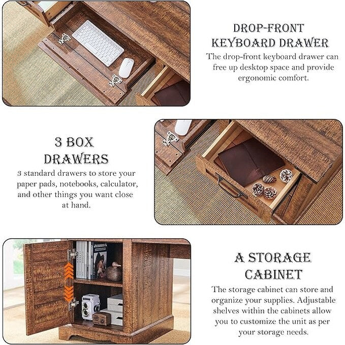 Bureau de direction de ferme de 60 po, Bureau d'ordinateur de maison en bois